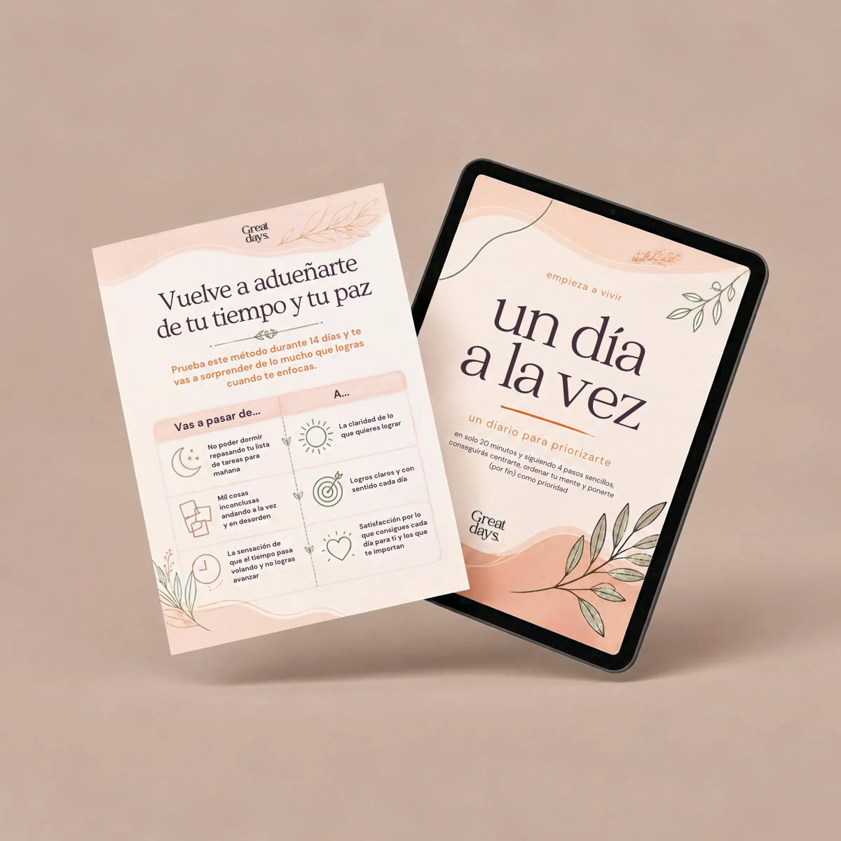 Un día a la vez — diario para priorizarte, en PDF para imprimir y en iPad